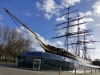 The Cutty Sark, a tea clipper, in dry dock at Greenwich